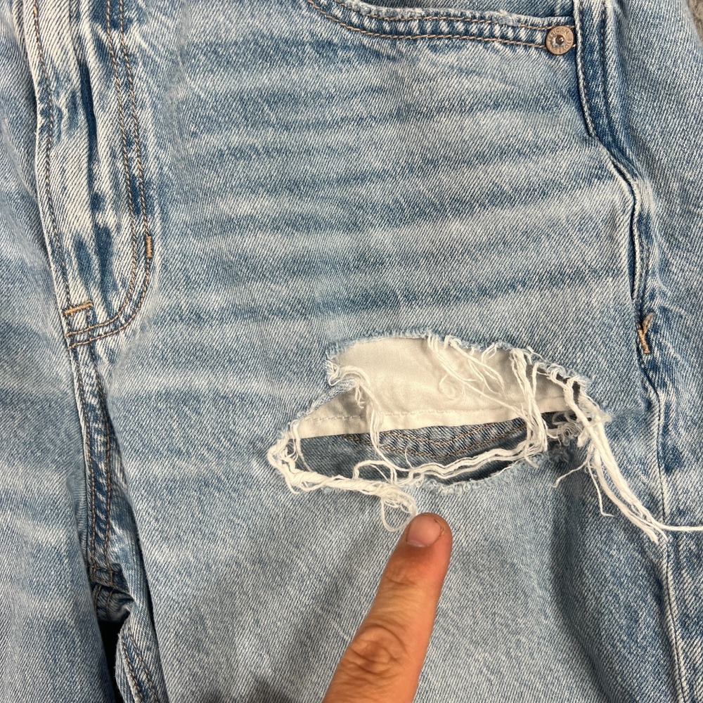 American Eagle Super High Rise Baggy Wide Leg Jeans Womens 8 Blue Distressed - Picture 10 of 16
